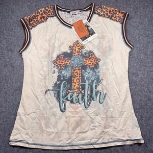 Delila Texas Women 2XL Beige Leopard Cross Faith Sleeveless Top DL-T067 NWT